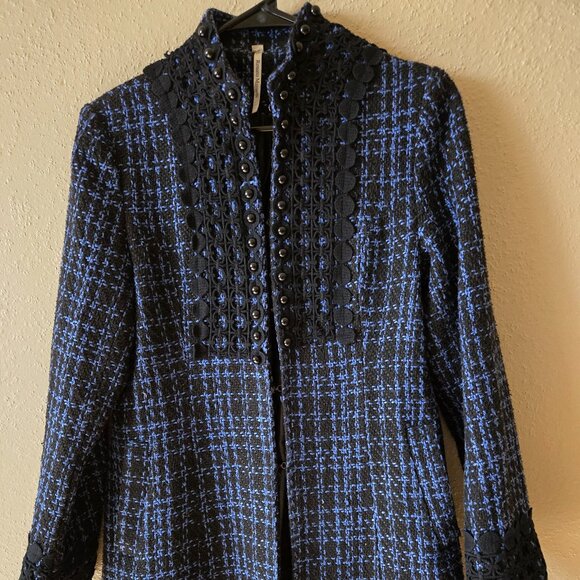 Chic Military Style Blue and Black Coat - Picture 1 of 6